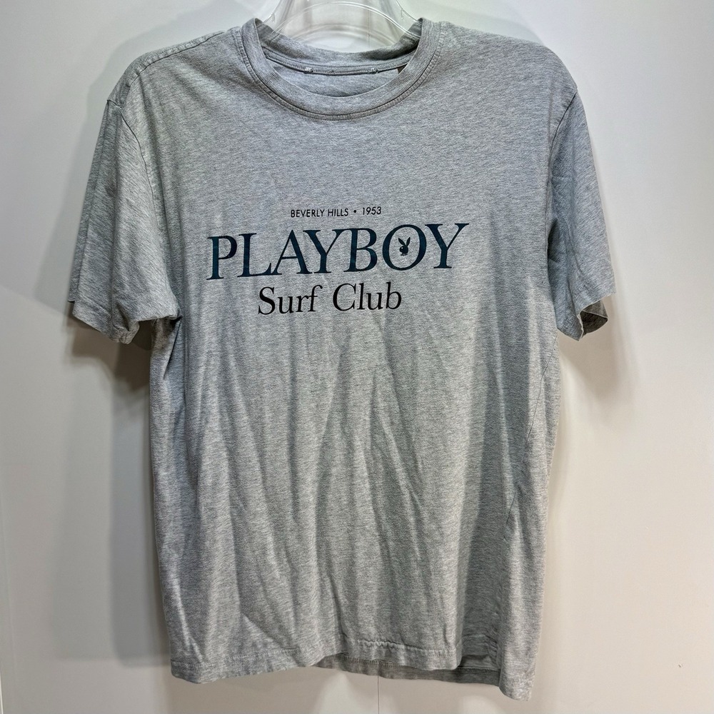 Playboy Surf Club Beverly Hills Shirt Mens Medium Gray Cotton Casual Pacsun